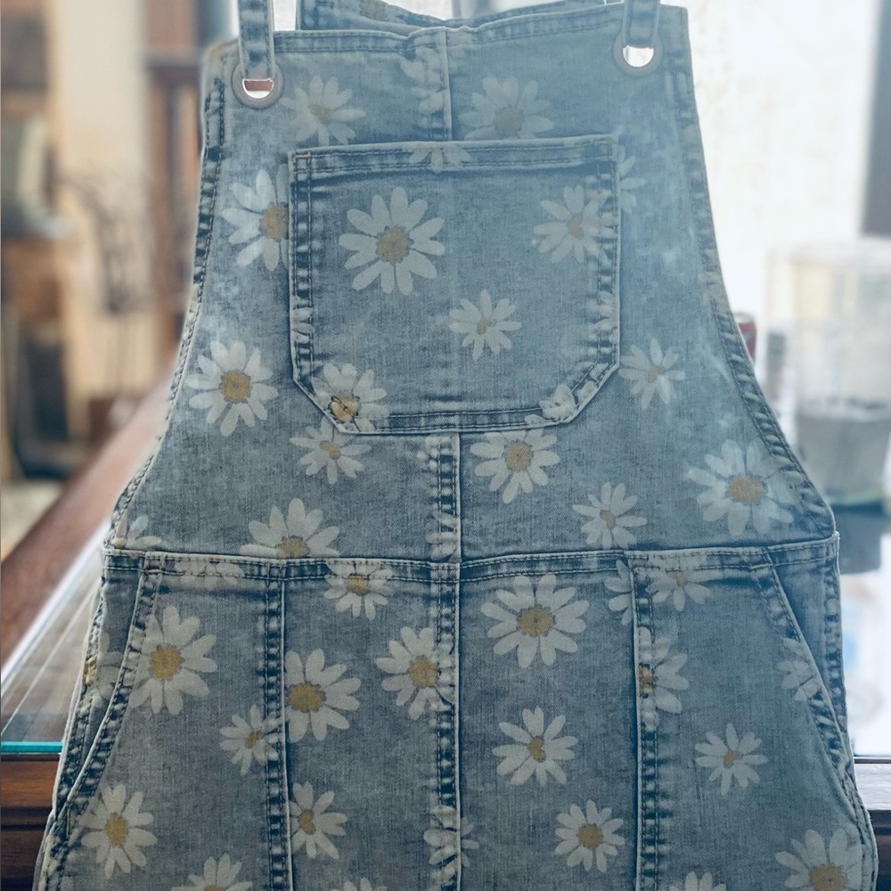 Cat & Jack Denim Overall Dress with Daisey Print